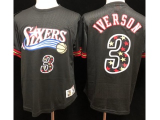 Philadelphia 76ers #3 Allen Iverson Throwabck Short Slevees Jersey Black