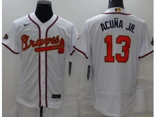 Nike Atlanta Braves #13 Ronald Acuna Jr.Gold Program Champion Flexbase Jersey White