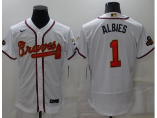 Nike Atlanta Braves #1 Ozzie Albies Gold Program Champion Flexbase Jersey White