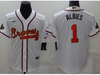 Nike Atlanta Braves #1 Ozzie Albies Gold Program Champion Cool Base Jersey White 