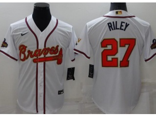 Nike Atlanta Braves #27 Austin Riley Gold Program Champion Cool Base Jersey White