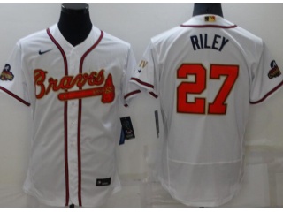 Nike Atlanta Braves #27 Austin Riley Gold Program Champion Flexbase Jersey White