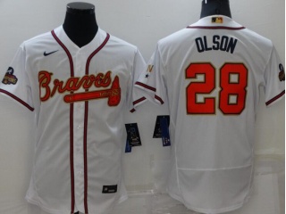 Nike Atlanta Braves #28 Matt Olson Gold Program Champion Flexbase Jersey White