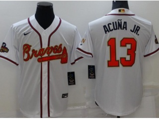 Nike Atlanta Braves #13 Ronald Acuna Jr.Gold Program Champion Cool Base Jersey White