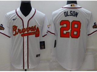 Nike Atlanta Braves #28 Matt Olson Gold Program Champion Cool Base Jersey White