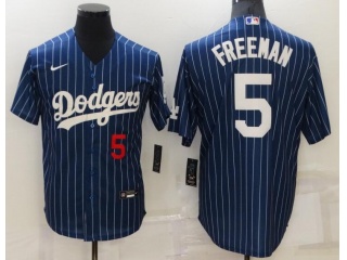 Nike Los Angeles Dodgers #5 Freddie Freeman Pinstrip Cool Base Jersey Blue