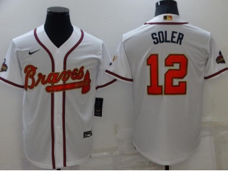 Nike Atlanta Braves #12 Jorge Soler Gold Program Champion Cool Base Jersey White