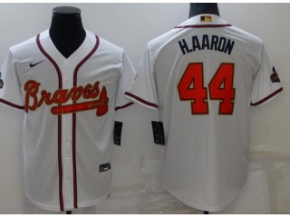 Nike Atlanta Braves #44 Hank Aaron Gold Program Champion Cool Base Jersey White