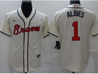Nike Atlanta Braves #1 Ozzie Albies Cool Base Jersey Cream