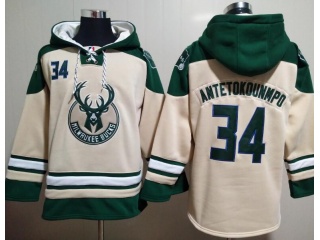 Milwaukee Bucks #34 Giannis Antetokounmpo Hoodie Cream