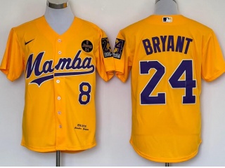 Nike Los Angeles Dodgers #8/24 Kobe Bryant Mamba Cool Base Jersey Yellow