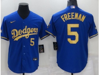 Nike Los Angeles Dodgers #5 Freddie Freeman Cool Base Jersey Blue With Golden Number 
