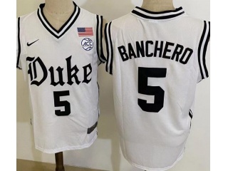 Nike Duke Blue Devils #5 Paolo Banchero With Black Number Jersey White