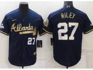 Nike Atlanta Braves #27 Austin Riley With Golden Number Cool Base Jersey Blue