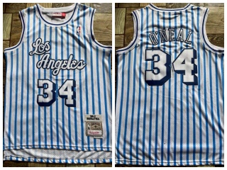 Los Angeles Lakers #34 Shaquille O'Neal Throwback Jerseys Stars and Stripes Blue