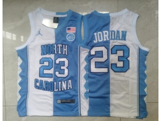 North Carolina #23 Michael Jordan Splite Jersey White And Blue