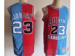 North Carolina & Chicago Bulls #23 Michael Jordan Split Jeresey Blue White 