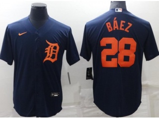 Nike Detroit Tigers #28 Javi Baez Cool Base Jersey Blue With Orange Number
