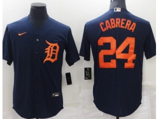 Nike Detroit Tigers #24 Miguel Cabrera With Orange Number Cool Base Jersey Blue