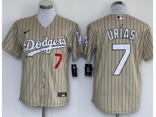 Nike Los Angeles Dodgers #7 Julio Urias Cool Base Jersey Tan Pinstripes