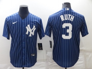Nike New York Yankees #3 Babe Ruth Cool Base Jersey Blue Pinstripes