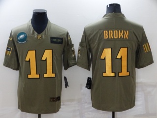 Philadelphia Eagles #11 Aj Brown 2019 Salute to Service Limited Jersey Olive with Golden Name