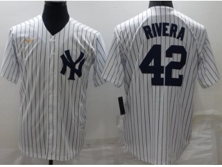 Nike New York Yankee #42 Mariano Rivera  pinstrip Cool Base Jersey White