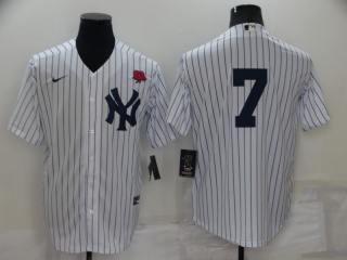 Nike New York Yankee #7 2022 Memorial Day Cool Base Jersey White Pinstripes