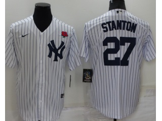 Nike New York Yankees #27 Giancarlo Stanton White Pinstrip 2022 Memorial Day Cool Base Jersey White