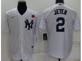 Nike New York Yankees #2 Derek Jeter Pinstrip 2022 Memorial Day Cool Base Jersey White