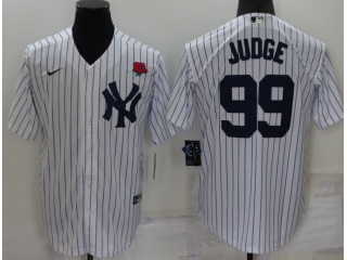New York Yankees #99 Aaron Judge Pinstrip 2022 Memorial Day Cool Base Jersey White