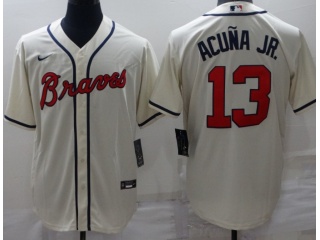 Nike Atlanta Braves #13 Ronald Acuna Jr.Cool Base Jersey Cream