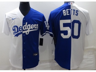 Nike Los Angeles Dodgers #50 Mookie Betts Split Cool Base Jersey White And Blue