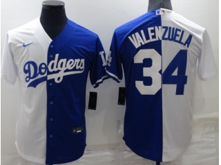 Nike Los Angeles Dodgers #34 Fernando Valenzuela Split Cool Base Jersey White And Blue