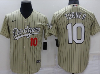 Los Angeles Dodgers #10 Justin Turner With Black Stripes Cool Base Jersey Tan