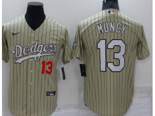 Nike Los Angeles Dodgers #13 Max Muncy With Black Stripes Cool Base Jersey Tan