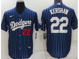 Nike Los Angeles Dodgers #22 Clayton Kershaw Pinstrip Cool Base Jersey Blue