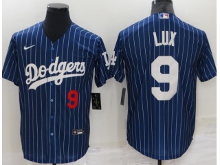 Nike Los Angeles Dodgers #9 Gavin Lux Pinstrip Cool Base Jersey Blue