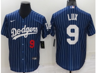 Nike Los Angeles Dodgers #9 Gavin Lux Pinstrip Cool Base Jersey Blue 