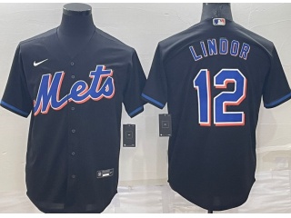 Nike New York Mets #12 Francisco Lindor Cool Base Jersey Black