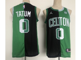 Jordan Boston Celtics #0 Jayson Tatum Split Jersey Green And Black