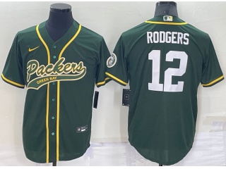 Green Bay Packers #12 Aaron Rodgers Baseball Jersey Green  Blue