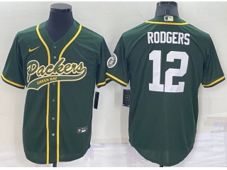 Green Bay Packers #12 Aaron Rodgers Baseball Jersey Green  Blue