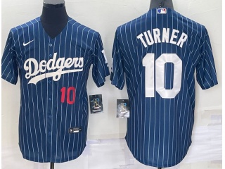 Nike Los Angeles Dodgers #10 Justin Turner Pinstrip Cool Base Jersey Blue