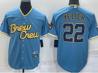 Nike Milwaukee Brewers #22 Christian Yelich City Cool Base Jersey Baby Blue
