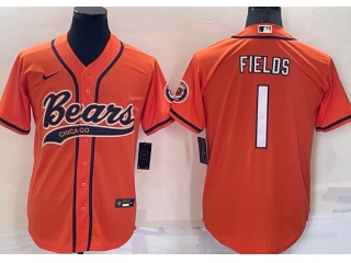 Chicago Bears #1 Justin Fields Baseball Jersey Orange