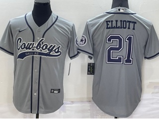 Dallas Cowboys #21 Ezekiel Elliott Baseball Jersey Grey