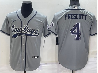 Dallas Cowboys #4 Dak Prescott Baseball Jersey Grey