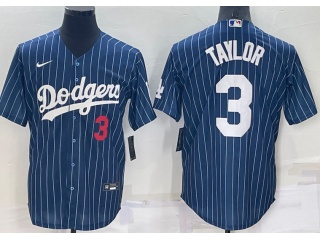 Nike Los Angeles Dodgers #3 Chris Taylor Pinstrip Cool Base Jersey Blue
