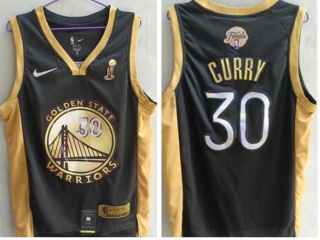 Nike Golden State Warriors #30 Stephen Curry Champion Jersey Black Gold